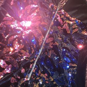 Strapless Black Velvet Sequined Dress